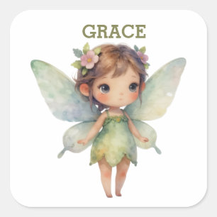 Enchanted Woodland Fairy: pastel green Sprite Square Sticker