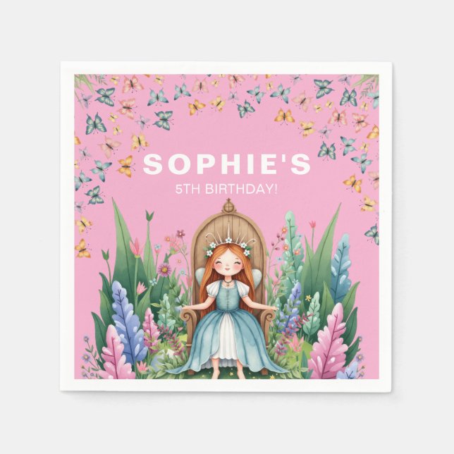 Enchanted Woodland Fairy Princess Birthday Napkins (Front)