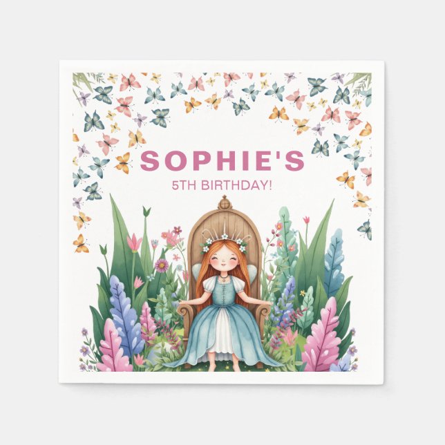 Enchanted Woodland Fairy Princess Birthday Napkins (Front)