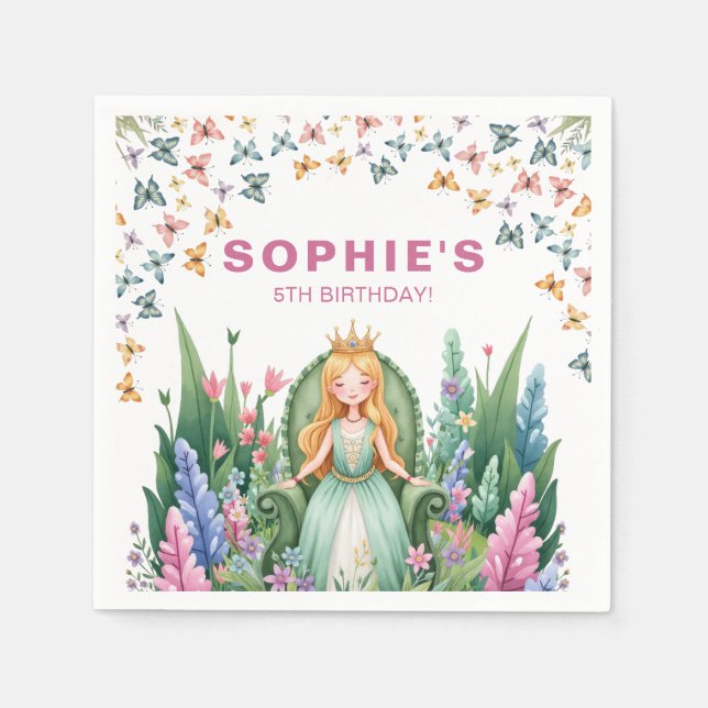 Enchanted Woodland Fairy Princess Birthday Napkins (Front)