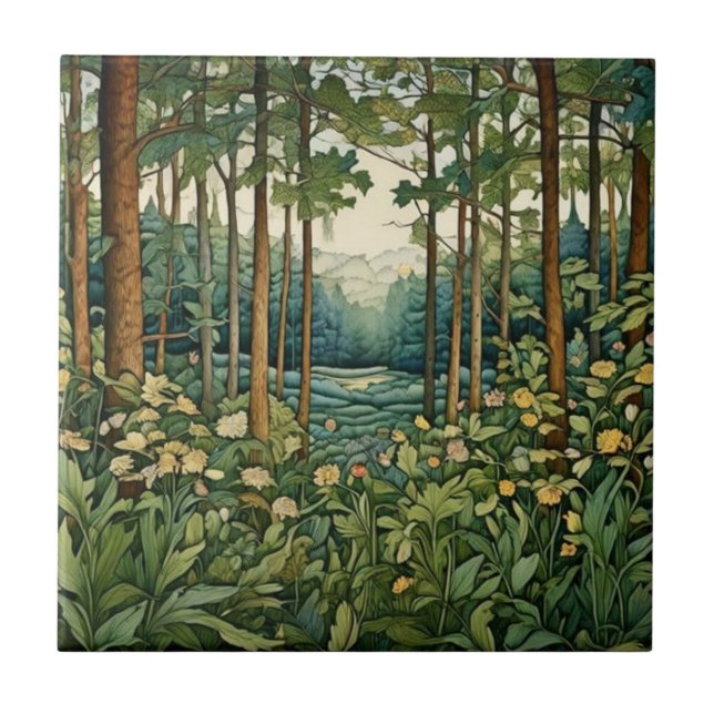 Enchanted Woodland Forest Botanical  Ceramic Tile (Front)