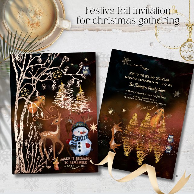 Enchanted Woodland Forest Christmas Party  Foil Invitation (Enchanted Woodland Forest Christmas Party Foil Invitation)
