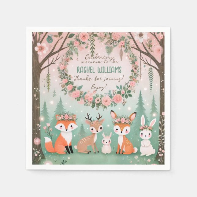 Enchanted Woodland Forest Creatures Baby Shower Napkins (Front)