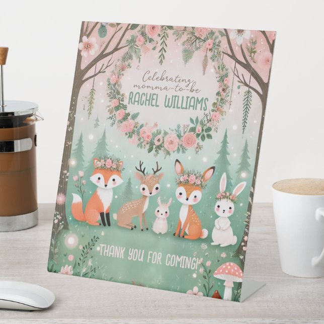 Enchanted Woodland Forest Creatures Baby Shower Pedestal Sign (In SItu)