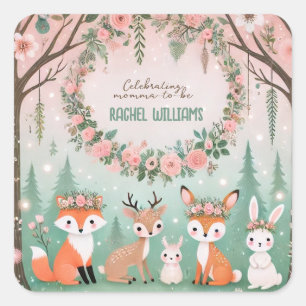 Enchanted Woodland Forest Creatures Baby Shower Square Sticker