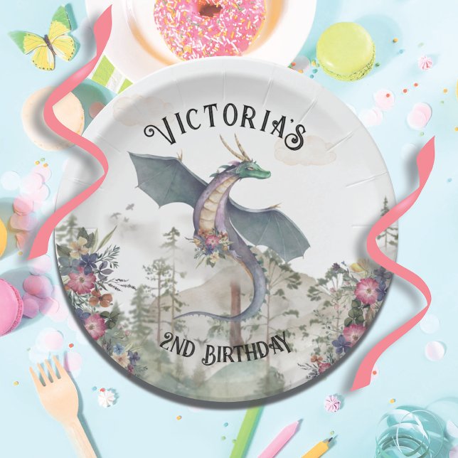 Enchanted Woodland Forest Dragon Birthday Paper Plates (Creator Uploaded)