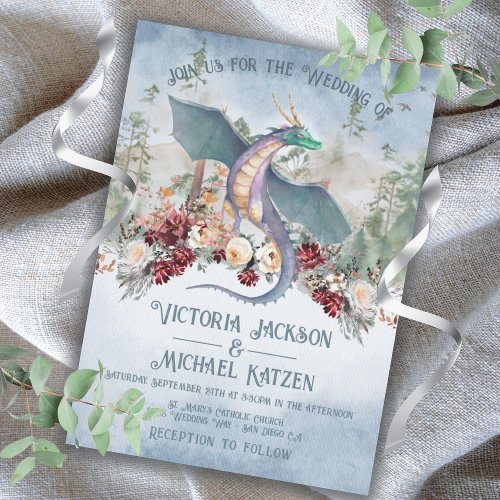 Enchanted Woodland Forest Dragon Wedding Invitation
