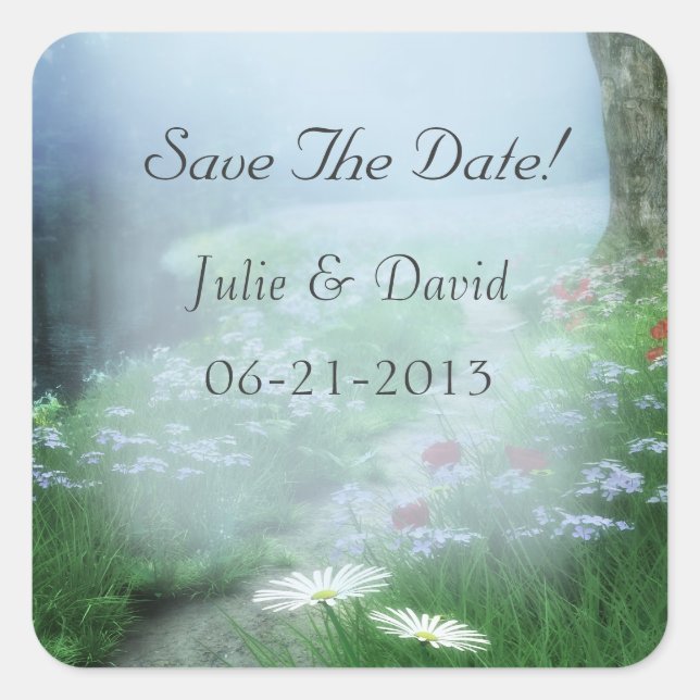 Enchanted Woodland Forest Save The Date Wedding Square Sticker (Front)