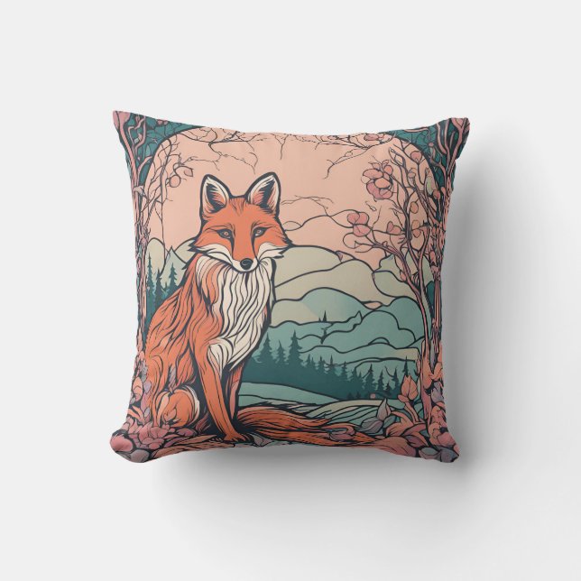 Enchanted Woodland Fox D8 Throw Pillow (Front)
