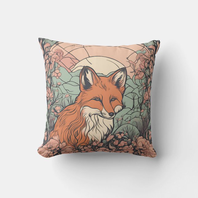 Enchanted Woodland Fox D9 Throw Pillow (Front)