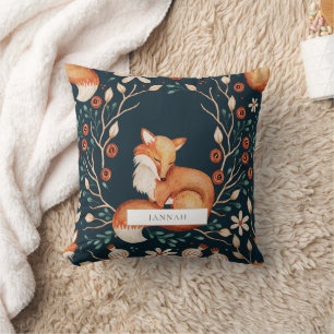 Enchanted Woodland Fox Floral Forest Throw Pillow