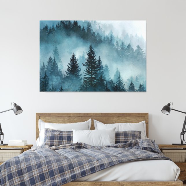 Enchanted Woodland in Blue Canvas Print (Insitu(Bedroom))