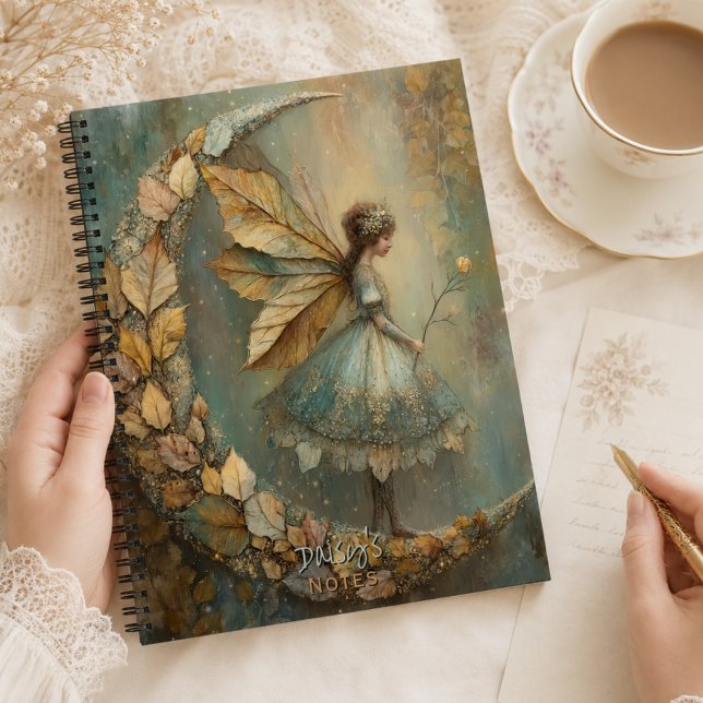 Enchanted Woodland Leaf Fairy Fantasy Personalized Notebook (Creator Uploaded)