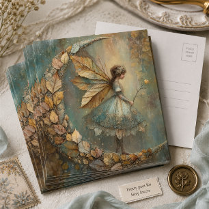 Enchanted Woodland Leaf Fairy Watercolor Fantasy Postcard