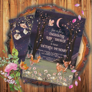 Enchanted Woodland Moonlight Baby Shower Invitation