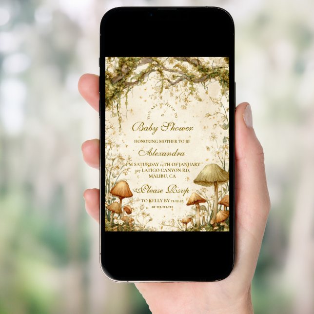 Enchanted Woodland Mushroom Baby Shower Invitation (Front Digital)