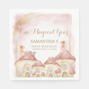 Enchanted Woodland Mushroom First Birthday Party Napkins