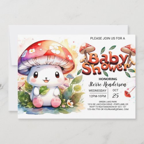 Enchanted Woodland Mushrooms Baby Shower Invitation