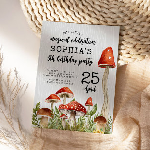 Enchanted Woodland Mushrooms Kids Birthday Invitation