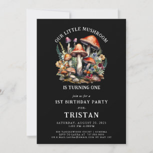 Enchanted Woodland Mushrooms Woodland 1st Birthday Invitation