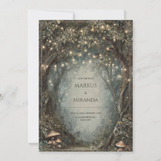 Enchanted Woodland Tree Arch Fairy Light Mushroom Invitation