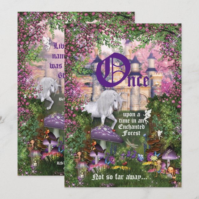 Enchanted Woodland Unicorn Forest Party Invitation (Front/Back)