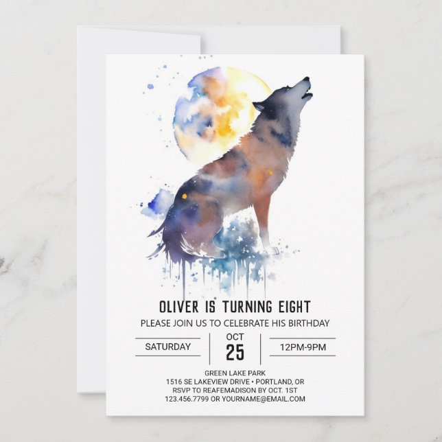 Enchanted Woodland Wolf Birthday Invitation (Front)