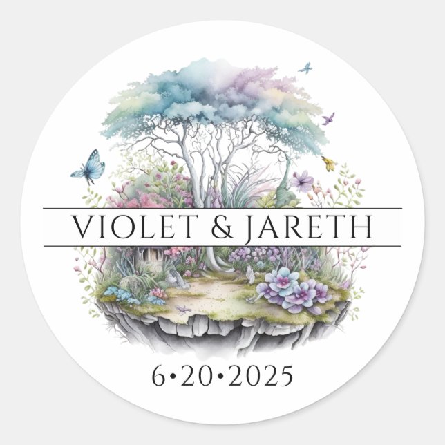 Enchanted Woodlands Fairytale Wedding  Classic Rou Classic Round Sticker (Front)