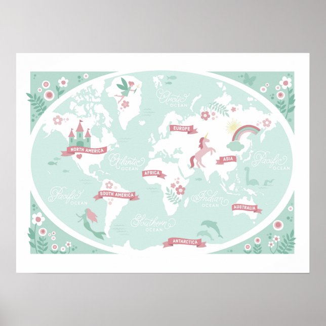 Enchanted World Map - Children's Art Poster (Front)