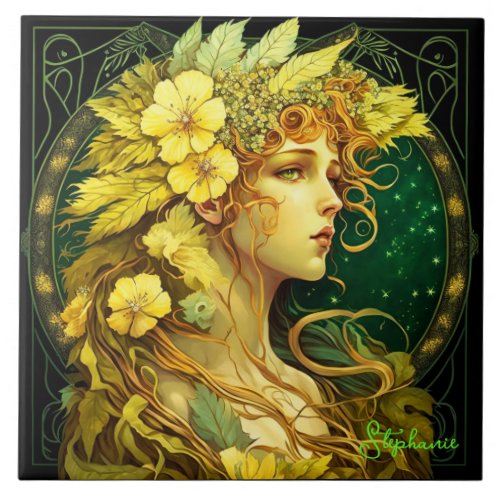 Enchanted Yellow Flowers Forest Fairy Fantasy Ceramic Tile