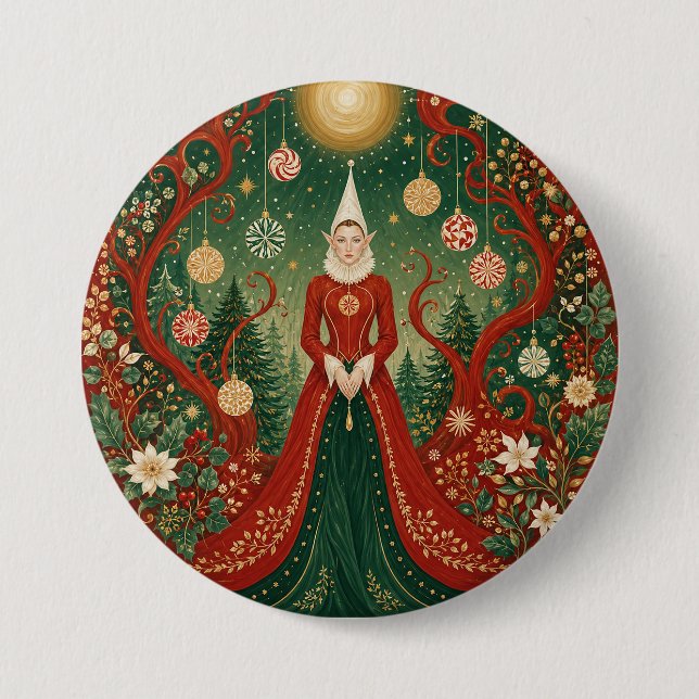 Enchanted Yuletide Forest Elf Queen Button (Front)