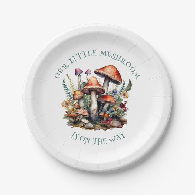 EnchantedForest Mushrooms Baby Shower Paper Plates (Front)