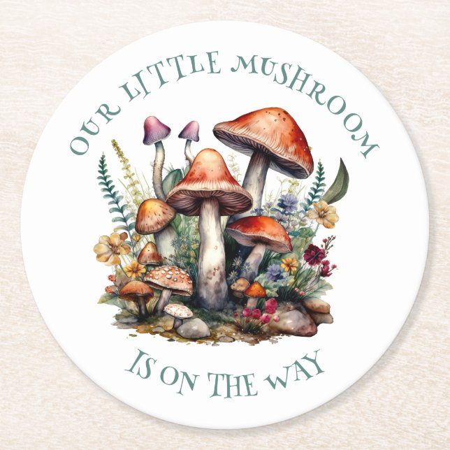 EnchantedForest Mushrooms Baby Shower Round Paper Coaster (Front)