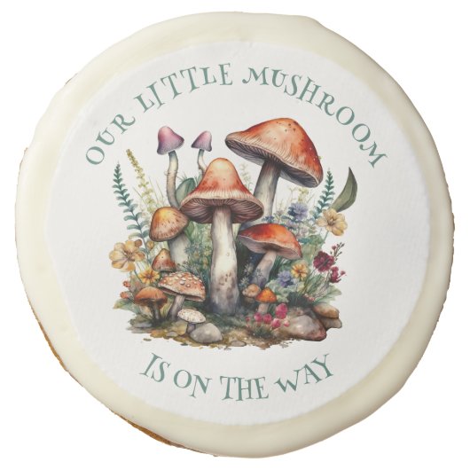 EnchantedForest Mushrooms Baby Shower Sugar Cookie (Front)