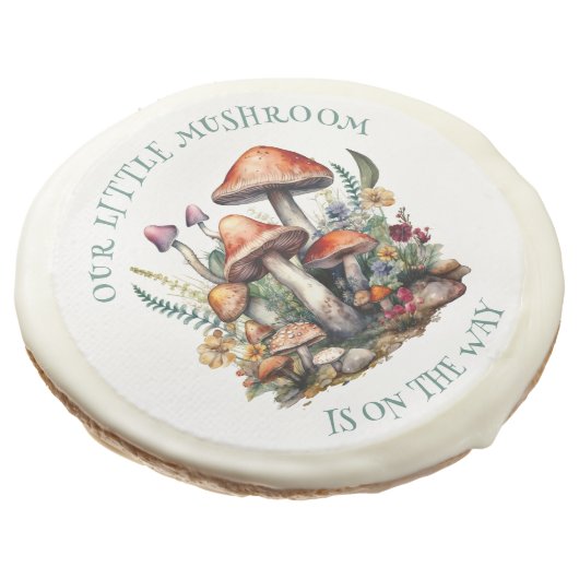 EnchantedForest Mushrooms Baby Shower Sugar Cookie (Angled)