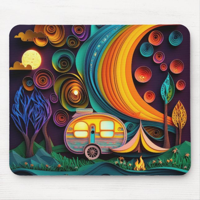 Enchanting 3D Night Camping Scene Mouse Pad (Front)