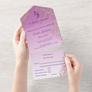 Enchanting 5th Birthday Rose Gold Glitter   Any Ag All In One Invitation