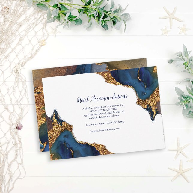 Enchanting Abstract Blue Gold Hotel Accommodations Enclosure Card (Creator Uploaded)