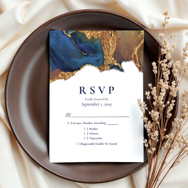 Enchanting Abstract Blue Gold Wedding RSVP Card (Creator Uploaded)