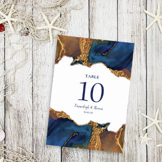 Enchanting Abstract Blue Gold Wedding Table Number