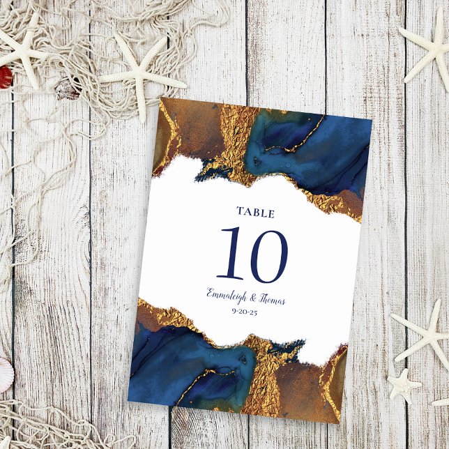 Enchanting Abstract Blue Gold Wedding Table Number (Creator Uploaded)