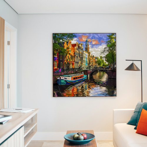 Enchanting Amsterdam Canal Architecture Oil Paint Poster