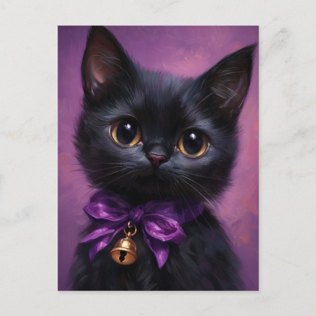 Enchanting and Cute Victorian Black Cat  Postcard (Front)