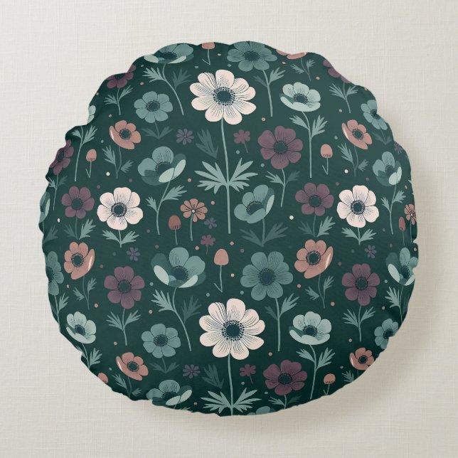 Enchanting Anemone Pattern Round Pillow (Front)