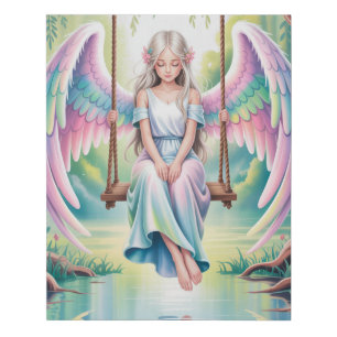Enchanting Angel Girl on a Swing Faux Canvas Print