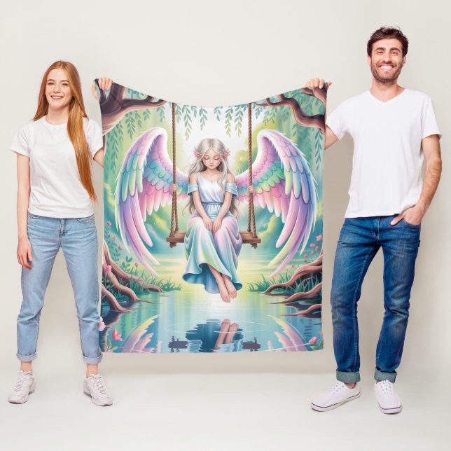 Enchanting Angel Girl on a Swing Fleece Blanket (In Situ)