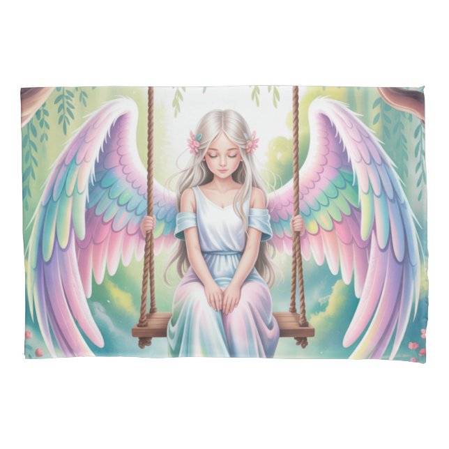 Enchanting Angel Girl on a Swing Pillow Case (Front)