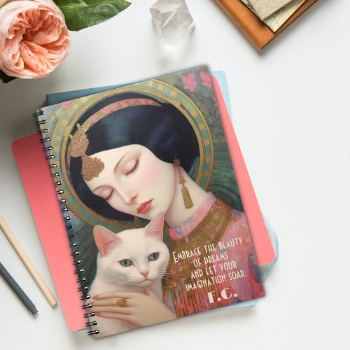 Enchanting Art Deco Portrait of a Lady in Pink Notebook