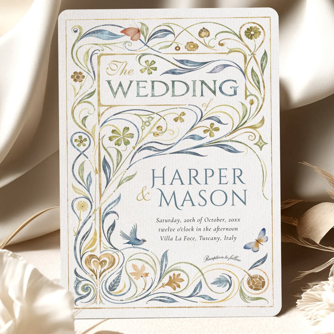 Enchanting Art Nouveau Floral & Fauna Wedding Invitation (Creator Uploaded)