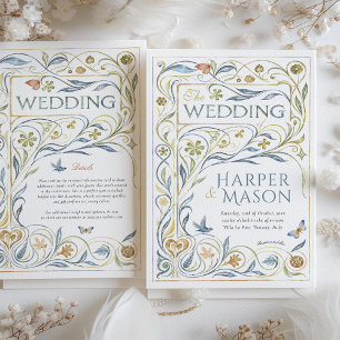 Enchanting Art Nouveau Floral & Fauna Wedding Invitation